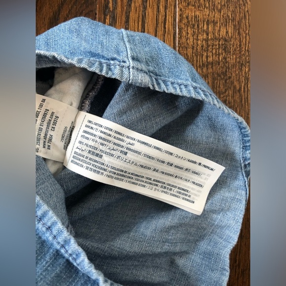 abercrombie kids Girls 5-6Y Denim One Shouldered Romper w/Pockets & Embroidery - Picture 6 of 11